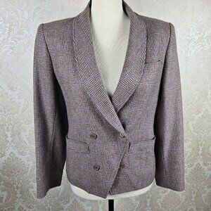 Guy Laroche Paris Size 38 (US 8) Wool Plaid Blazer Jacket Neutral Tone Pockets